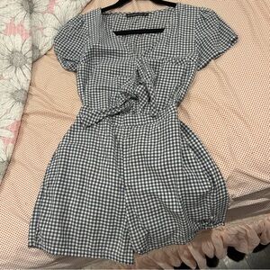 Abercrombie & Fitch Romper Tie Front Size XS Blue Gingham/Checkered Print